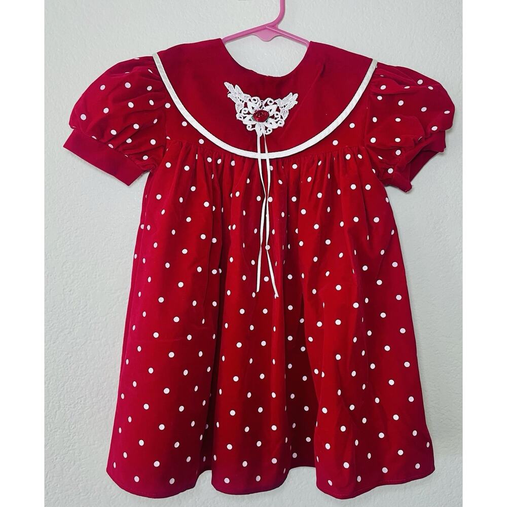 Adorable Vintage Jo Lene Girls Dress 4T Velvet Puff Sleeve USA Made Holiday